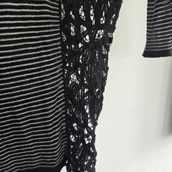 Free People Linen Blend Crochet Love Me Do Blouse Top Sz M Stripe Oversize - Picture 8 of 16